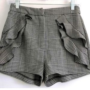 Zara Womens Checkered High Waisted Short Shorts with ruffles